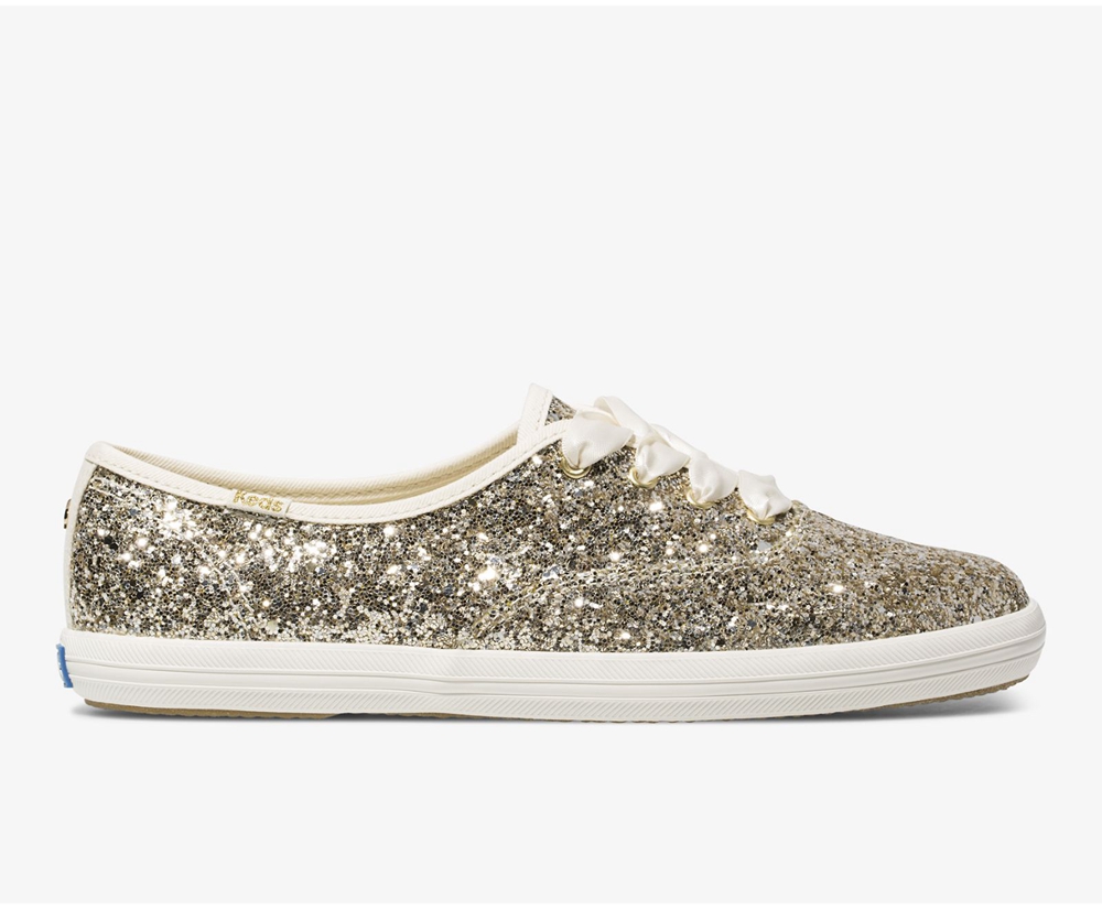 Womens Keds Sneakers - Kate Spade new york Champion Glitter - Gold - 6230-TACMK